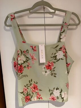 Gilli Sage Garden Floral Crop Sleeveless Square Neck Top - Size Large